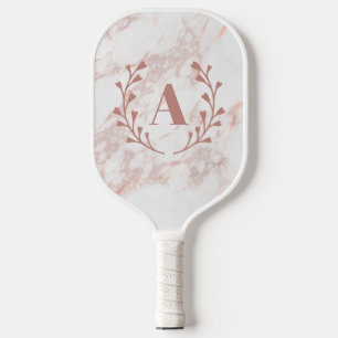 Pink Marble Monogram Initial Custom Girls  Pickleball Paddle