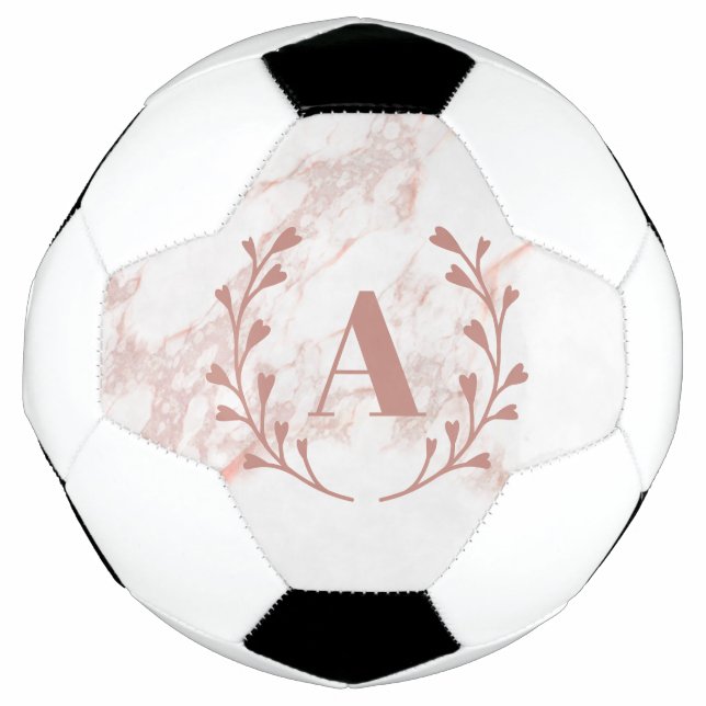 Pink Marble Monogram Initial & Name Custom Girls Football (Front)