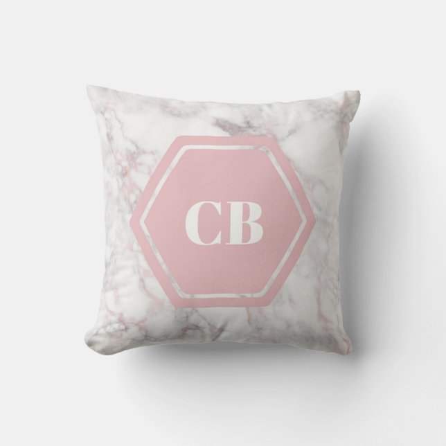 Pink Marble Monogram Initial Pillow (Front)