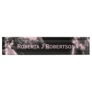 Pink Marble on Black Nameplate