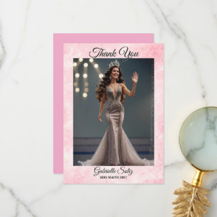 Pink Marble Pageant Photo Thank You Card