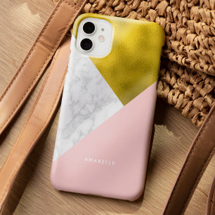 Pink Marble Pattern and Faux Gold Foil iPhone 15 Pro Max Case