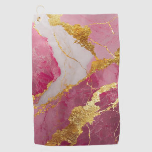 Pink Marble Pattern with Gold Golf Towel