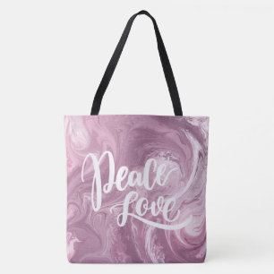 Pink Marble Peace Love Tote Bag