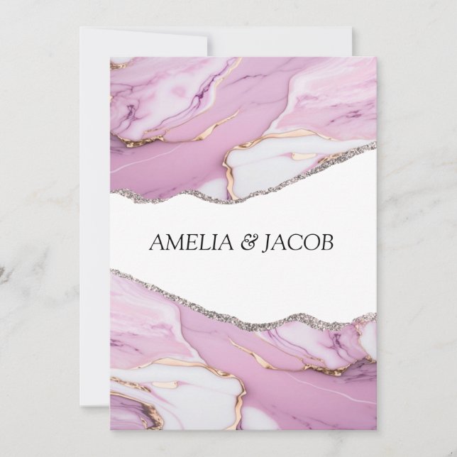 Pink Marble Persanolised Wedding Invitation Card (Front)