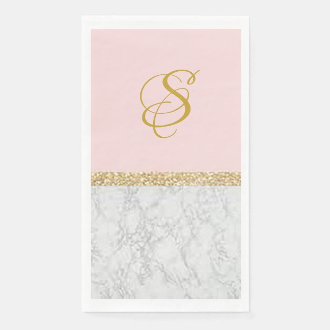 “Pink Marble” Personalised Guest Paper Towel Napkin (Front)