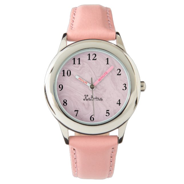 Pink Marble Personalised Name Girl Watch (Front)