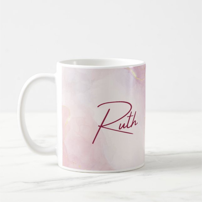 Pink Marble Personalised Name Mug (Left)