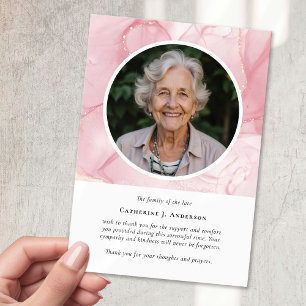 Pink Marble Photo Sympathy Memorial Funeral Thank You Card