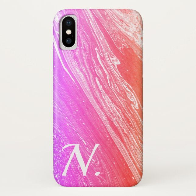 Pink Marble Polished Stone Imitation & Monogram Case-Mate iPhone Case (Back)