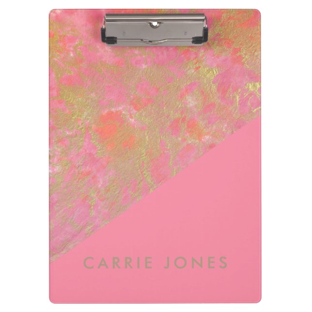 Pink Marble Pretty Gold Business Elegant Minimal Clipboard (Front)