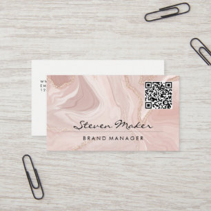 Pink Marble QR Code Business Card