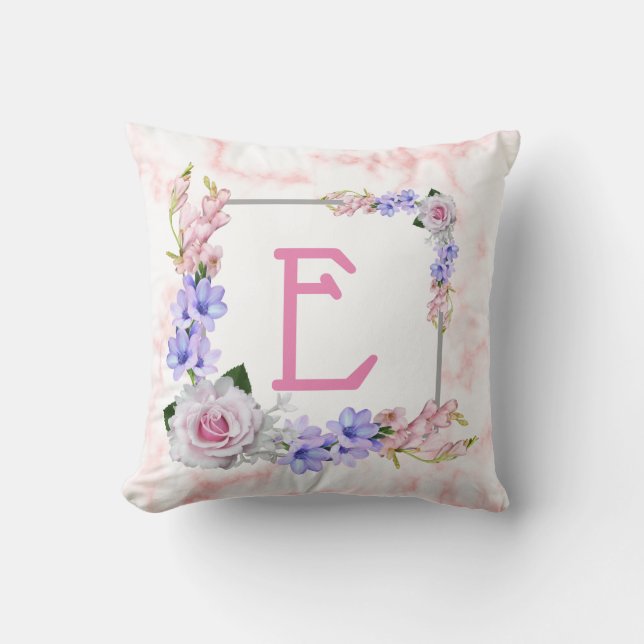 Pink Marble Rose Monogram Cushion (Front)