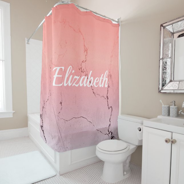 Pink Marble Shower Curtain (In Situ)