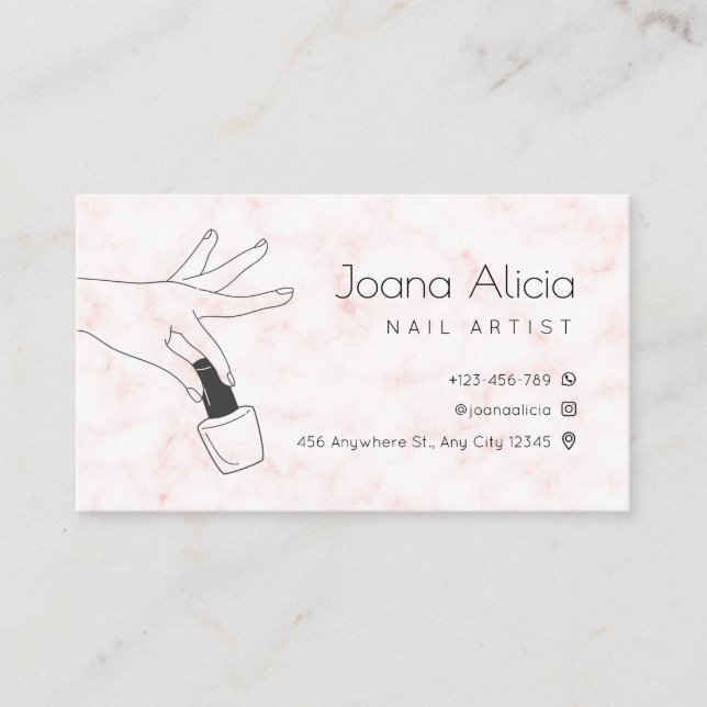 pink marble simple nail artist Business Card (Front)