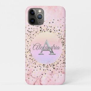 Pink Marble Speckled Monogram iPhone 11 Pro Case