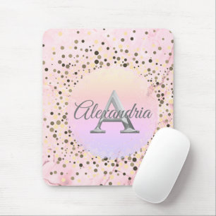 Pink Marble Speckled Monogram Mouse Mat