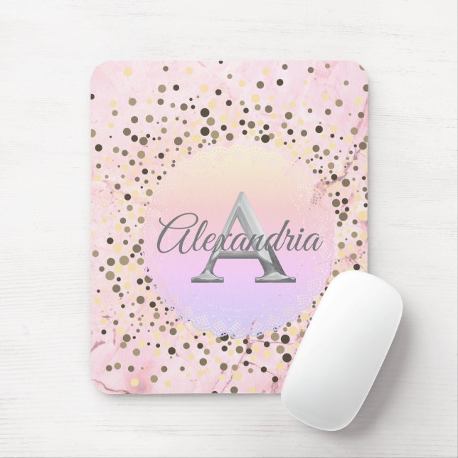 Pink Marble Speckled Monogram Mouse Mat (With Mouse)