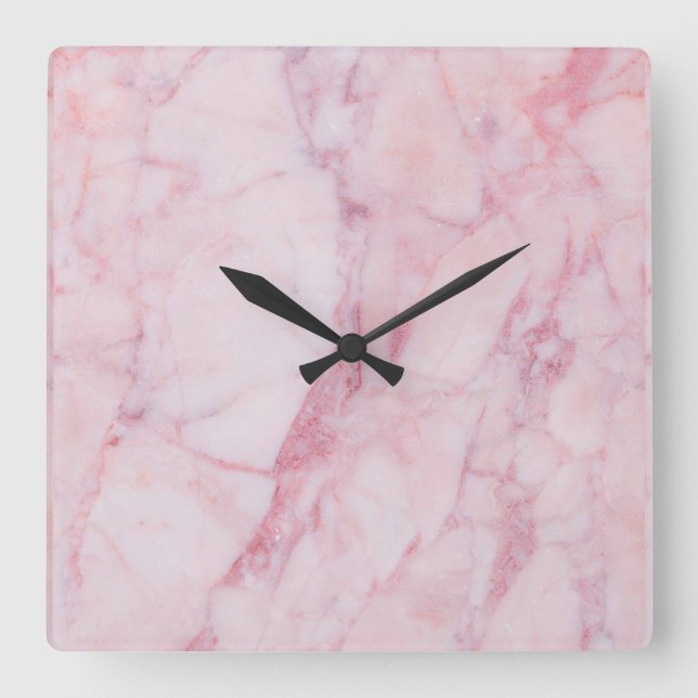 Pink marble square wall clock (Front)