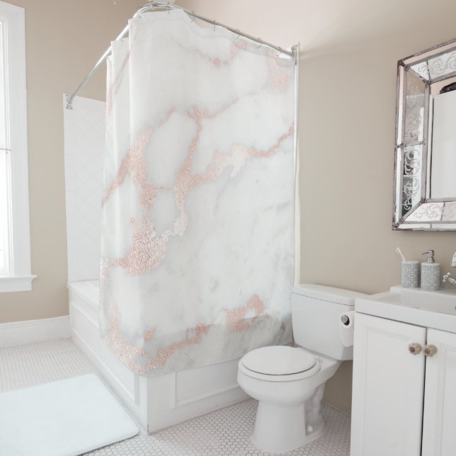 pink marble stone shower curtain (In Situ)