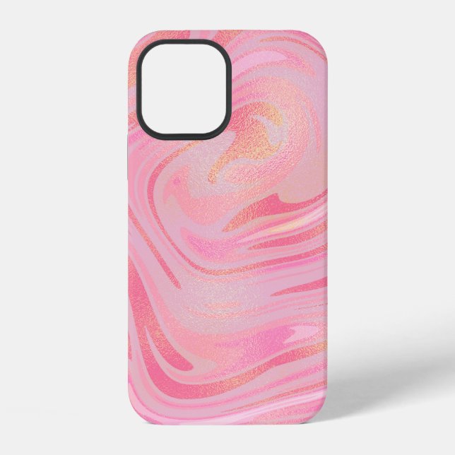 Pink Marble Swirl & Gold Glitter Pattern iPhone Case (Back)