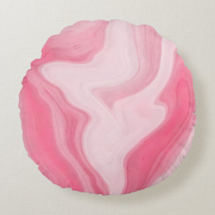 Pink Marble Swirl Pattern – Aesthetic Abstract  Round Cushion