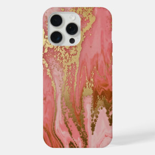 Pink Marble Swirl with Gold Accents iPhone 15 Pro Max Case
