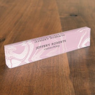 Pink marble swirls background desk name plate