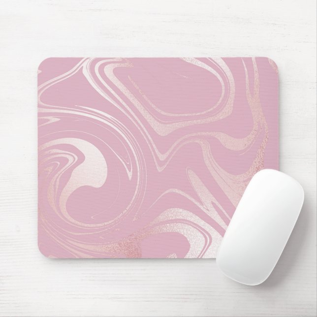 Pink marble swirly background mouse mat (With Mouse)