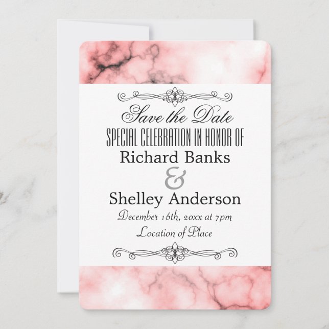 Pink Marble Trim with Fancy Elements Save The Date (Front)