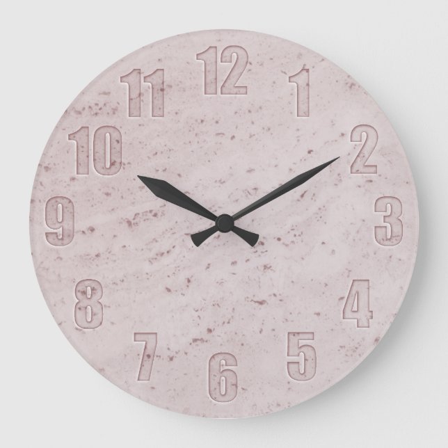Pink marble with cut-out numbers large clock (Front)