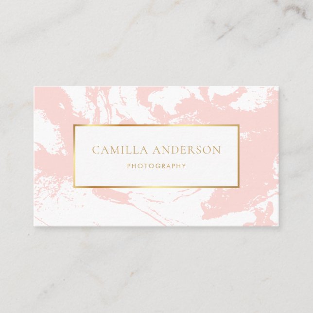 Pink Marble with Faux Gold Foil Business Card (Front)