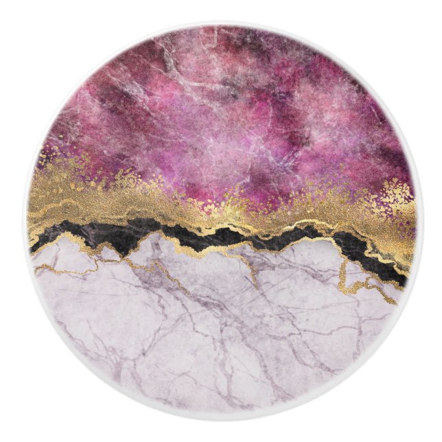 Pink Marble with Gold Pretty Ceramic Knob (Front)