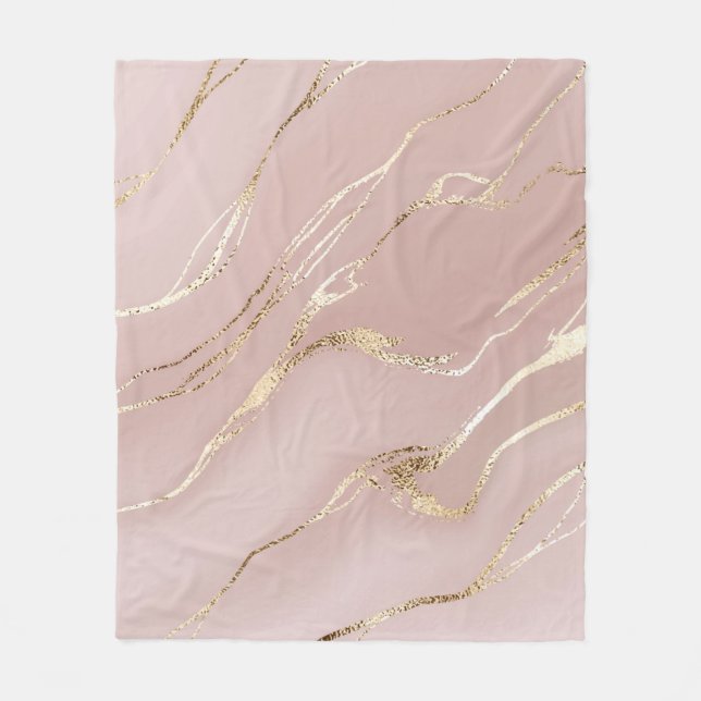 Pink marble with golden veins fleece blanket (Front)