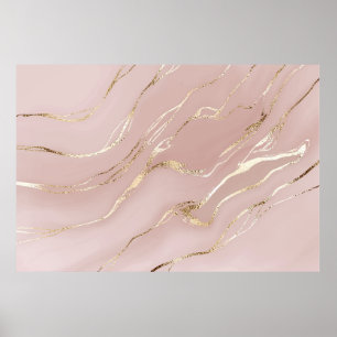 Pink marble with golden veins poster