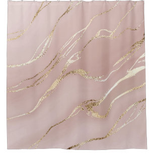 Pink marble with golden veins shower curtain