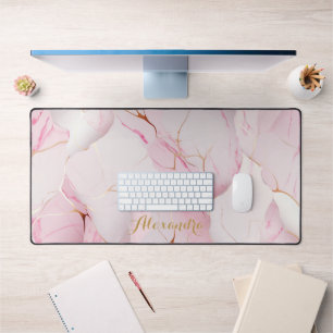 Pink Marble with Touch of Gold Desk Mat