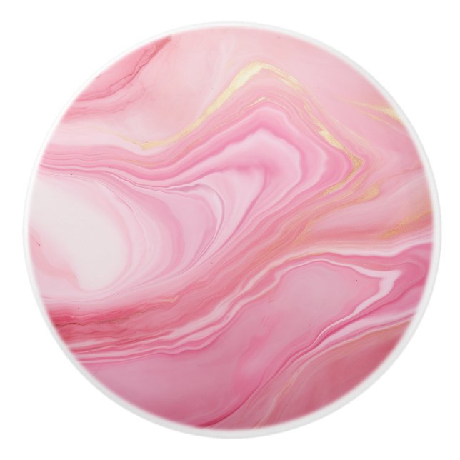 Pink marbled background ceramic knob (Front)