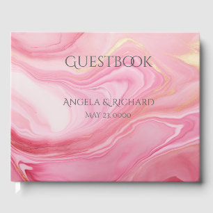 Pink marbled background guest book