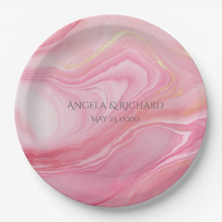 Pink marbled background paper plate
