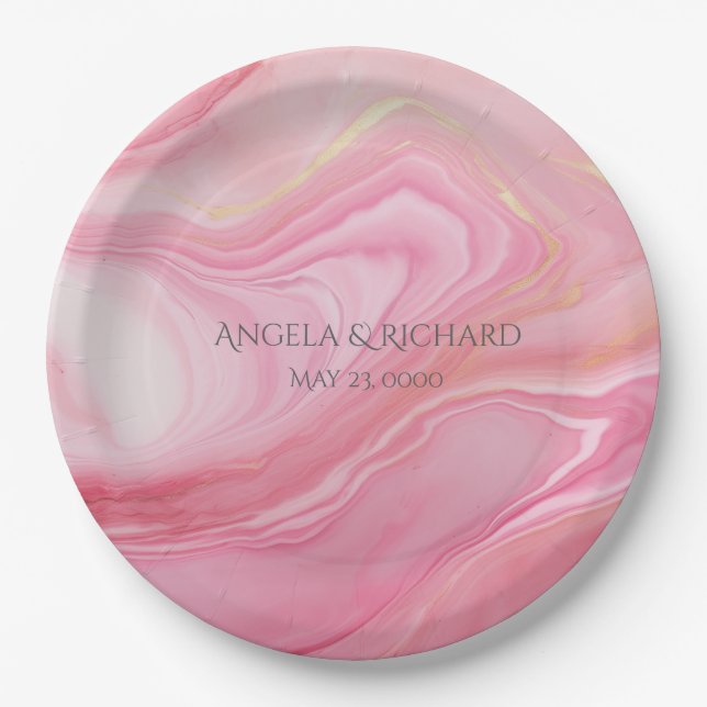 Pink marbled background paper plate (Front)