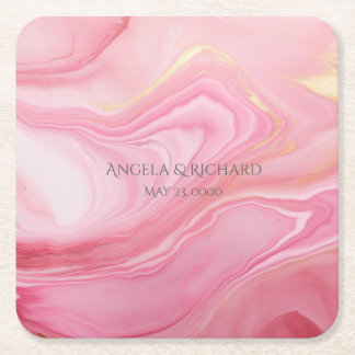 Pink marbled background square paper coaster