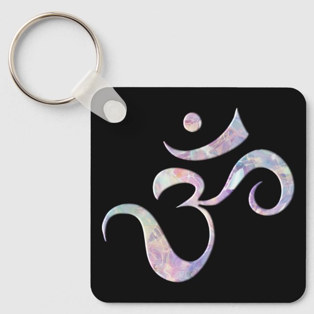 Pink Marbled Om  Key Ring (Front)