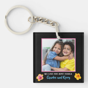 Pink Marbled We Love You Aunt Photo Key Ring