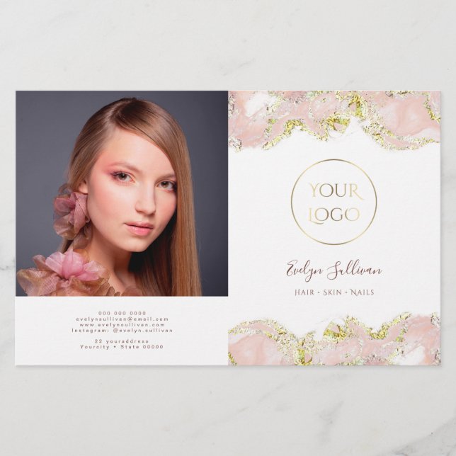 Pink marbling design bifold brochure (Front)