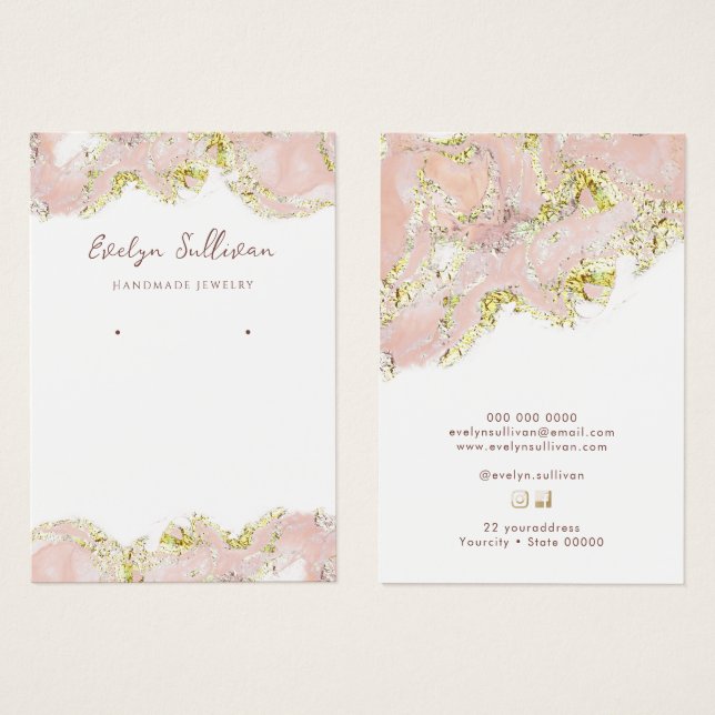 Pink marbling design jewellery display card (Front & Back)