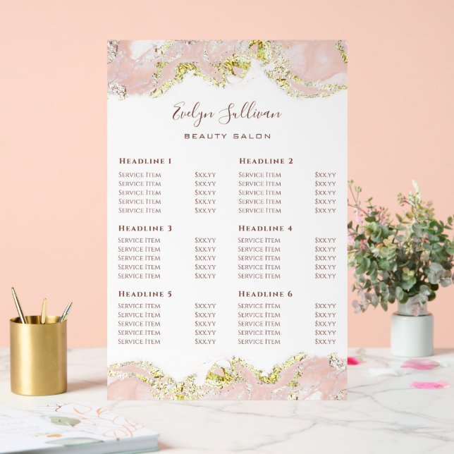 Pink Marbling Design Price List Acrylic Sign (Wedding)