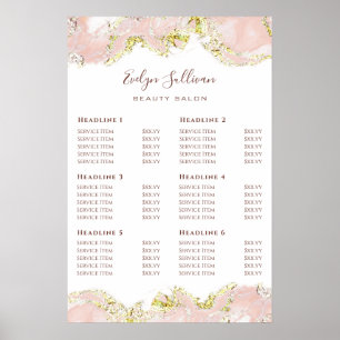 Pink Marbling Design Price List Poster