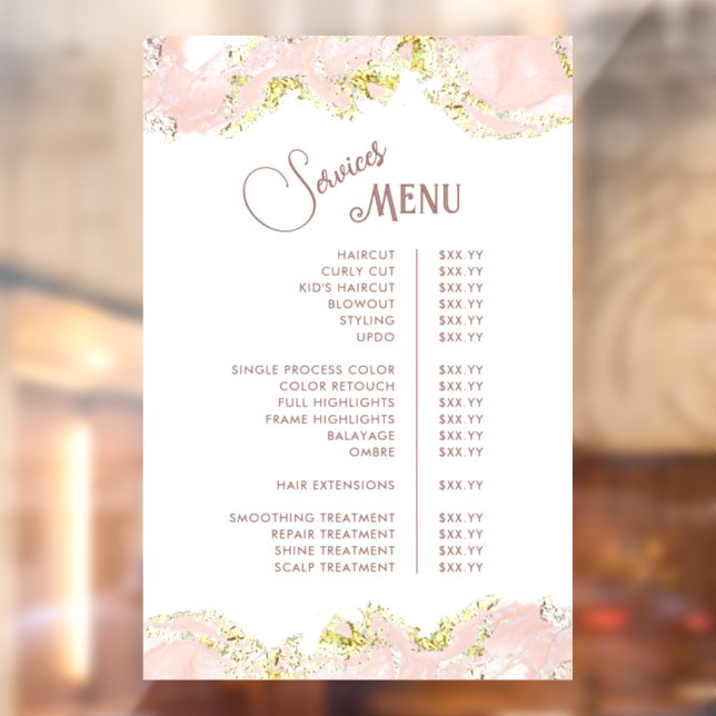 Pink Marbling Design Services Menu Window Cling (Sheet 2)