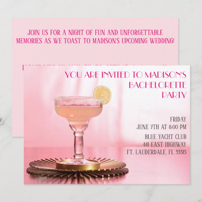 Pink Margarita Bridal/ Bachelorette Party Invitation (Front/Back)